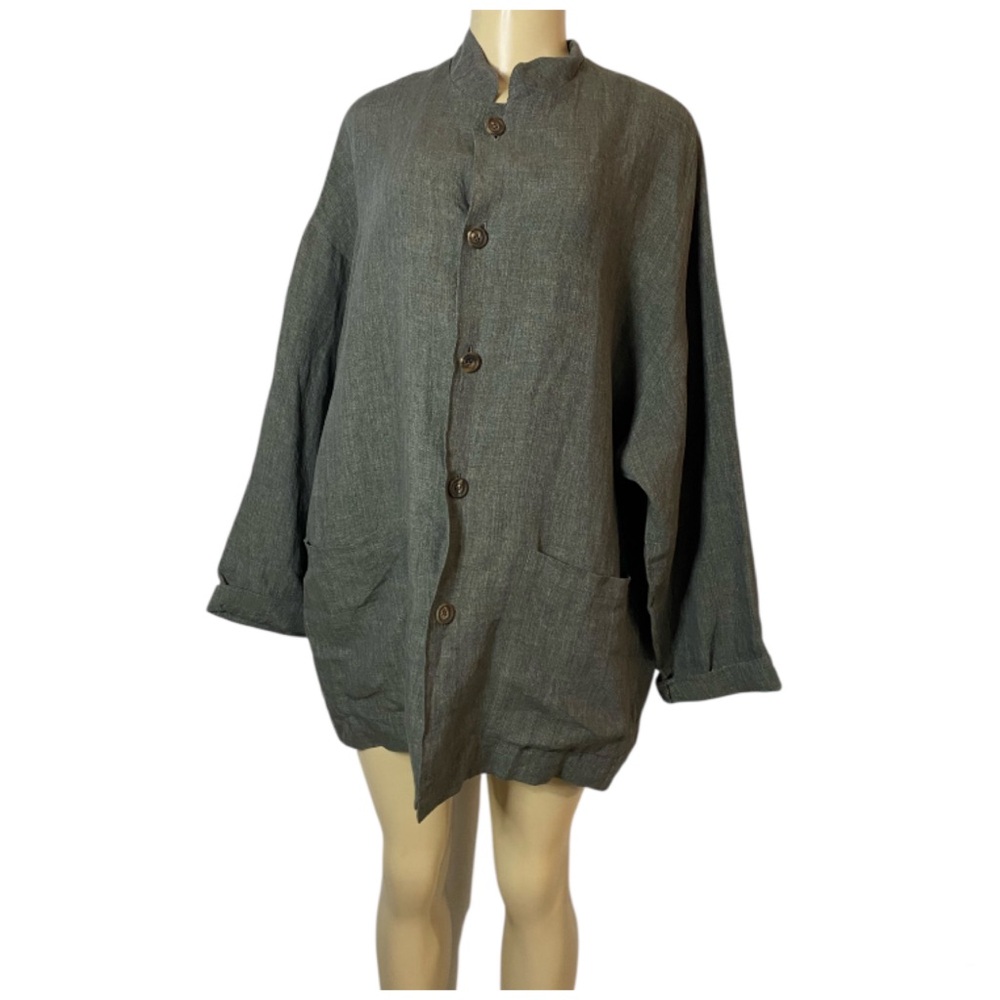 Eskandar Beachy Green Gray Linen Jacket Blazer Current Season Size XS/S/M/L